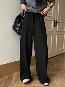 DAZY Women's Solid Color Minimalist Drawstring Waist Long Pants For Daily Wear Fall - Black - View 6