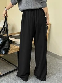 DAZY Women's Solid Color Minimalist Drawstring Waist Long Pants For Daily Wear Fall - Black - View 2