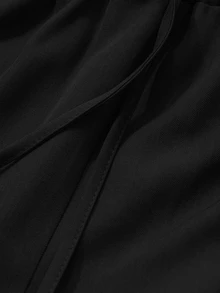 DAZY Women's Solid Color Minimalist Drawstring Waist Long Pants For Daily Wear Fall - Black - View 4