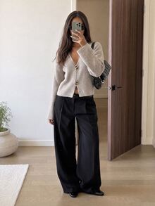 Aloruh Simple Fashionable Office Commuting Deep V Neck Long Sleeve Slim Button Cardigan Versatile Casual Elegant Knitted Sweater Autumn Beige Teachers' Day - Khaki - View 5