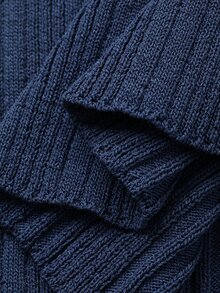 DAZY Contrast Collar Button Front Sweater Dress Autumn Office Brunch Navy Blue French Elegant - Blue - View 10