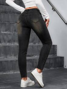 Jeanoix Jeans ajustados con roturas y bajo sin rematar - Negro - Ver 2