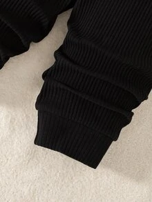 SHEIN 男嬰 0-3歲拼色半高領羅紋套裝，秋冬休閒羅紋上衣與慢跑褲 2 件套，適合上學、外出等多種場合 - 彩色 - 查看 8
