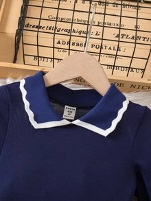 Elladie kids 少女休闲学院风法式彼得潘领高档连衣裙，适合春秋季穿着 - 寶藍色 - 查看 5