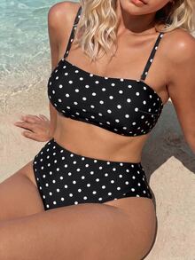 SHEIN Swim Setelan Baju Renang 2 Potong Atasan Tank Top dan Bawahan Bikini Motif Polkadot Ukuran Besar, Pakaian Pantai Musim Panas Gaya Safari 1920-an - MultiWarna - View 6