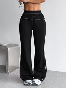 StreetHx Women's Colorblock Pleated Casual Versatile Daily Travel Sports Long Pants - Black - View 6