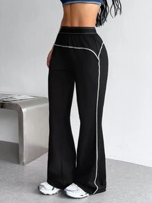 StreetHx Women's Colorblock Pleated Casual Versatile Daily Travel Sports Long Pants - Black - View 1