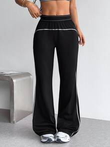 StreetHx Women's Colorblock Pleated Casual Versatile Daily Travel Sports Long Pants - Black - View 3