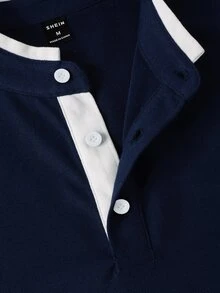 Calvornis 男士時尚刺繡鈕扣半開襟短袖 Polo 衫 - 寶藍色 - 查看 4