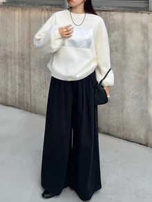 FRIFUL Women's Autumn Casual Mesh Patchwork Round Neck Sweatshirt Vacation - Apricot - View 2