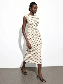 Maija Women's Polka Dot Print Ruched Sleeveless Dress - Apricot - View 5