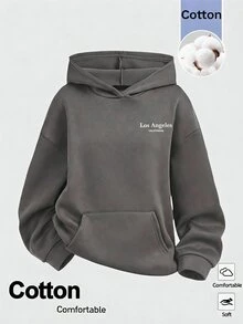 SHEIN 青少年女孩 春秋冬字母印花深灰色冬季運動休閒寬鬆舒適百搭衛衣 - 深灰色 - 查看 2