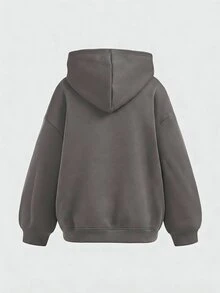 SHEIN 青少年女孩 春秋冬字母印花深灰色冬季運動休閒寬鬆舒適百搭衛衣 - 深灰色 - 查看 6