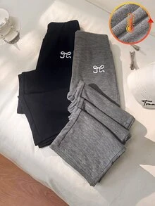 SHEIN 青少年女孩休閒百搭日常寬腰直筒運動長褲 2件組，秋冬款 - 彩色 - 查看 7
