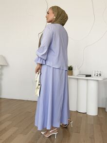 Solavon طقم قميص وتنورة كاجوال للتنقل اليومي مقاس كبير 2 قطعة - الأرجواني - مشاهدة 2