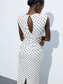 Maija Women's Polka Dot Print Round Neck Cap Sleeve Fitted Long Dress,Work Dress,Going Out Outfits - White - View 2
