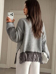 Aloruh WOMEN'S WEAR Signature Melange Rib Knit Sweater - Grey - View 5