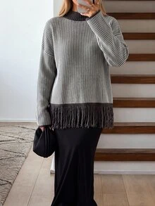 Aloruh WOMEN'S WEAR Signature Melange Rib Knit Sweater - Grey - View 2