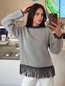 Aloruh WOMEN'S WEAR Signature Melange Rib Knit Sweater - Grey - View 3