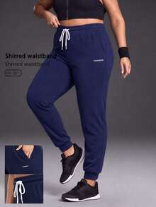 Powerista Women's Plus Size Summer And Spring Mid-Rise Navy Outdoor Jogger Pants With Drawstring Waist And Side Pockets Casual And Comfortable Outdoor Wear - Navy Blue - View 5
