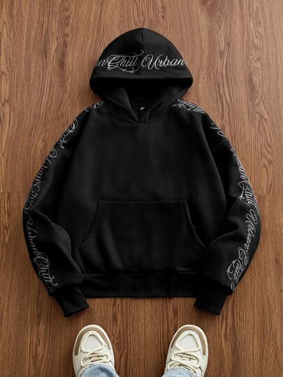SWAVVY Men's Casual Letter Embroidered Hoodie