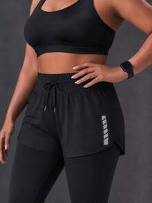 Powerista Women's Plus Size Summer And Spring Active Wear Black Color 2-In-1 Athletic Leggings With Active Shorts For Gym And Training - Black - View 7