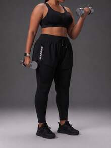Powerista Women's Plus Size Summer And Spring Active Wear Black Color 2-In-1 Athletic Leggings With Active Shorts For Gym And Training - Black - View 8
