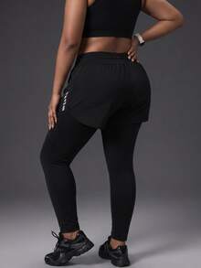Powerista Women's Plus Size Summer And Spring Active Wear Black Color 2-In-1 Athletic Leggings With Active Shorts For Gym And Training - Black - View 6