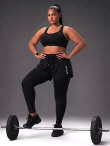 Powerista Women's Plus Size Summer And Spring Active Wear Black Color 2-In-1 Athletic Leggings With Active Shorts For Gym And Training - Black - View 9