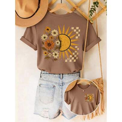 Women's T-Shirt, Casual Street Style Graphic Short Sleeve T-Shirt, Cute Summer …