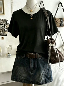 Collagica Collagica Punk Gothic Casual Skull Laser Cutout Loose Fit Women's T-Shirt Multi-Hole Detail Streetwear Short Sleeve Y2K Black Backless Halloween Nightout Summer - Black - View 5