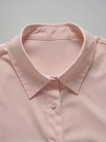 EMERY ROSE 女款休閒優雅純色長袖單排扣襯衫 灰粉色 秋季 辦公商務 教師節 - 藕粉色 - 查看 7