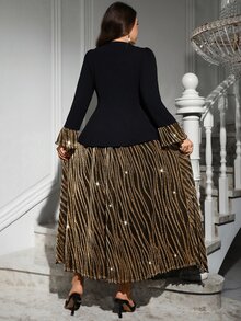SHEIN Clasi 大尺碼前開鈕扣上衣與金色印花裙 - 彩色 - 查看 2