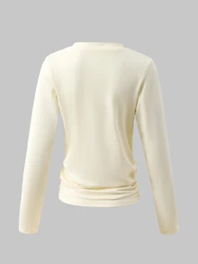 SHEIN Tween Girl) Casual Ruched Waist Round Neck Short Slim Fit Long Sleeve T-Shirt 3-Color Pack - Multicolor - View 6