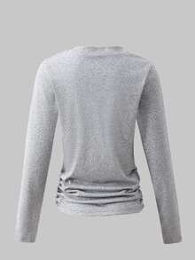 SHEIN Tween Girl) Casual Ruched Waist Round Neck Short Slim Fit Long Sleeve T-Shirt 3-Color Pack - Multicolor - View 4