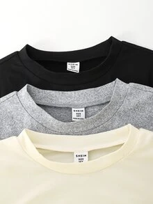 SHEIN Tween Girl) Casual Ruched Waist Round Neck Short Slim Fit Long Sleeve T-Shirt 3-Color Pack - Multicolor - View 8