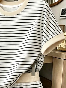 Kids Tween Girl Casual Minimalist Cartoon Graphic Short Sleeve T-Shirt And Shorts 2-Piece Set, Suitable For Summer Holiday Vacation Blue And White - Multicolor - View 3
