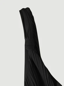 SHEIN MOD 女款純色百褶時尚喇叭袖無袖連身褲，適合度假 - 黑色 - 查看 5