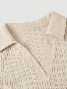 SHEIN MOD 復古法式米色荷葉領針織迷你洋裝－學院風、70年代、休閒舒適、通勤早午餐、日間夏季、萬聖節、校園 - 卡其色 - 查看 7