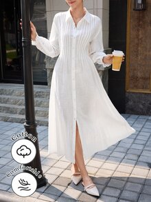 Rue Lumi 白色荷叶边袖撞色蕾丝褶裥宽松衬衫裙 - 白色 - 查看 6
