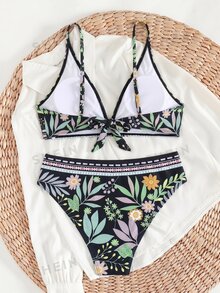 Swim Lushoire Vacation Beach Botanical Print Bikini Set (Positioned Print) - Multicolor - View 3