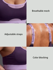Powerista Women's Plus Size Summer And Spring Purple Color Sculpt Performance Sports Bra With Breathable Mesh Detail And Wide Straps Suitable For Sport And Gym - Purple - View 4