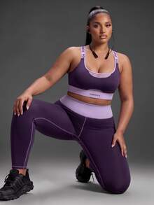 Powerista Women's Plus Size Summer And Spring Purple Color Sculpt Performance Sports Bra With Breathable Mesh Detail And Wide Straps Suitable For Sport And Gym - Purple - View 10