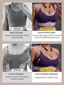 Powerista Women's Plus Size Summer And Spring Purple Color Sculpt Performance Sports Bra With Breathable Mesh Detail And Wide Straps Suitable For Sport And Gym - Purple - View 6