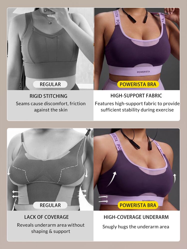 Powerista Women's Plus Size Summer And Spring Purple Color Sculpt Performance Sports Bra With Breathable Mesh Detail And Wide Straps Suitable For Sport And Gym - Purple - View 5