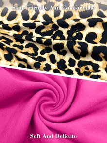 SHEIN BamGlam 豹紋拼接短版上衣與緊身褲運動套裝 - 彩色 - 查看 6