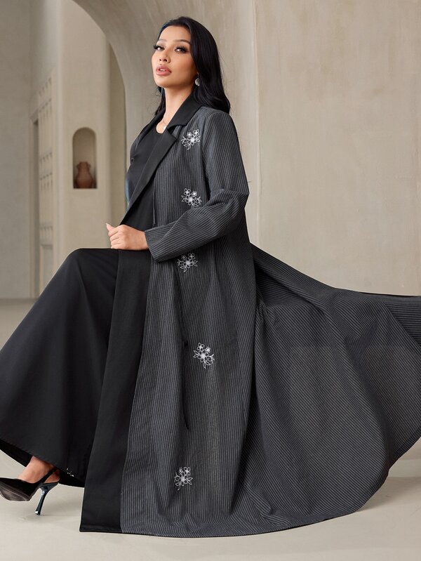 Veilorie Women's Elegant Striped Long Sleeve Abaya Evening Dress