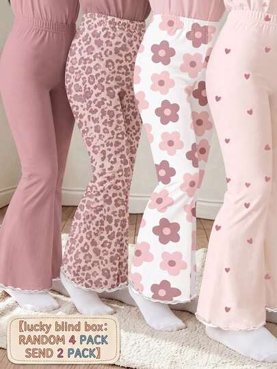 Young Girl Young Girl Young Girl Young Girl 2PCS Young Girl Elastic Waist Casual Cute Flare Pants