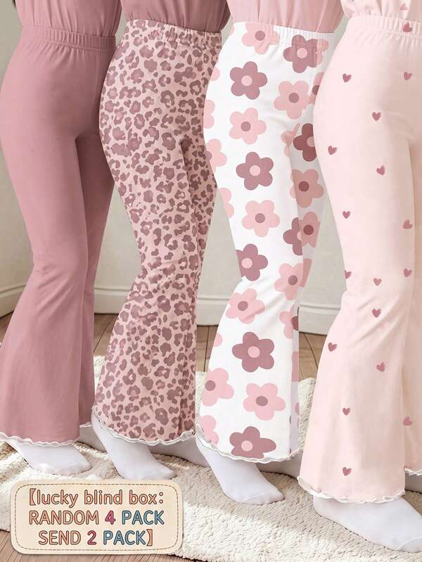 Pantalones acampanados casuales y lindos con cintura elástica para niña, 2 piezas