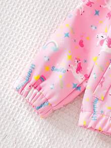 Elladie kids 1件女童獨角獸彩虹印花抓絨內裡拉鍊連帽外套 長袖休閒外套 嬰兒白色冬季款 - 粉色 - 查看 7